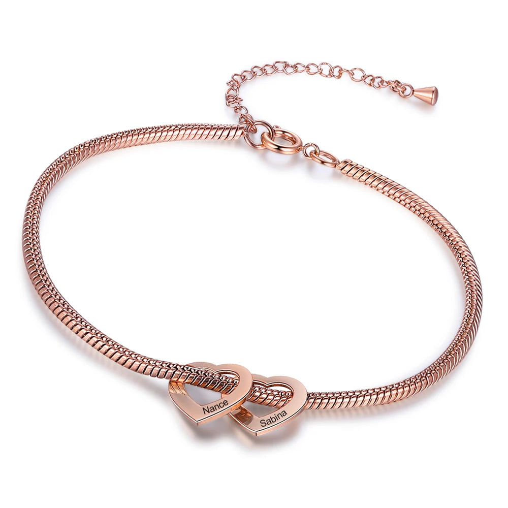 Customized Name Bracelet Anklet Stainless Steel Heart Charm For Women