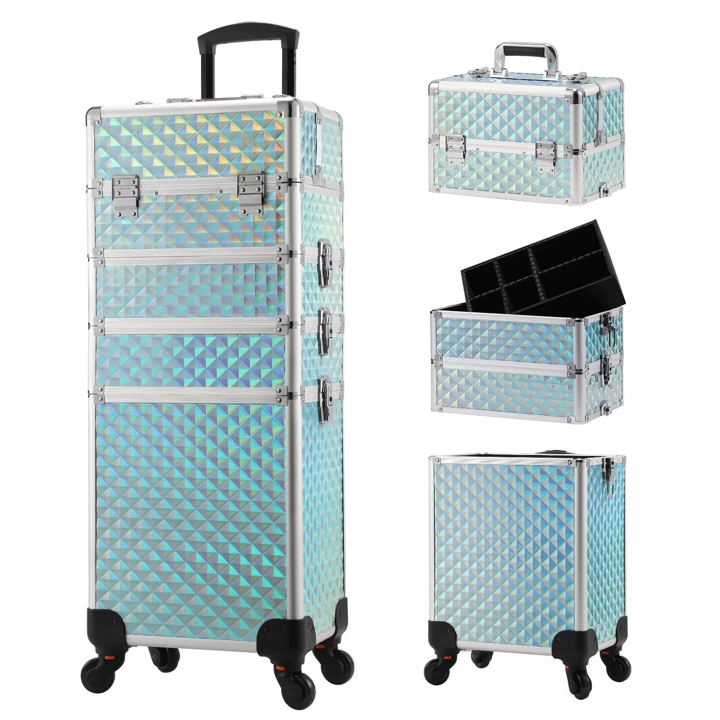MaxuleneCN Makeup Trolley Case 4 In 1 Alloy On Wheels