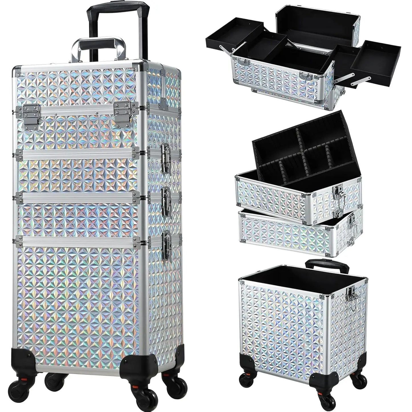 MaxuleneCN PremiumGrade Makeup RollingLuggage StorageCase Detachable 4 In 1 Aluminium