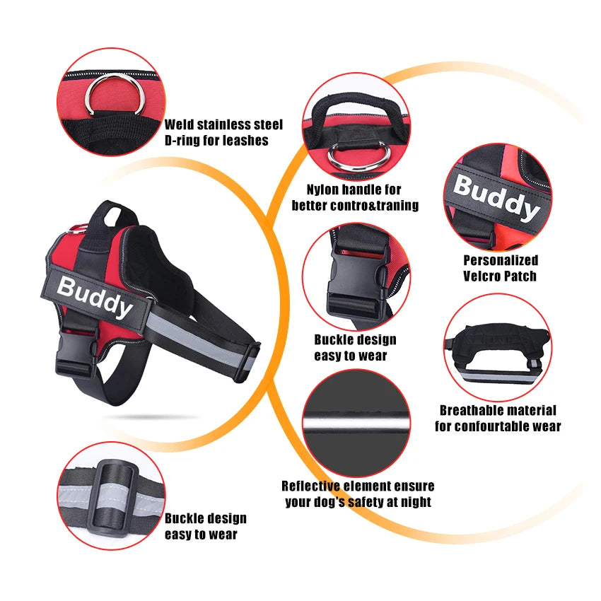 Bolux No Pull Reflective Adjustable Dog Harness Vest With ID Patch For Outdoor Walking