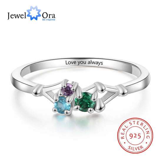 Jewelora 925 Sterling Silver Three Birthstones Name Ring For Women