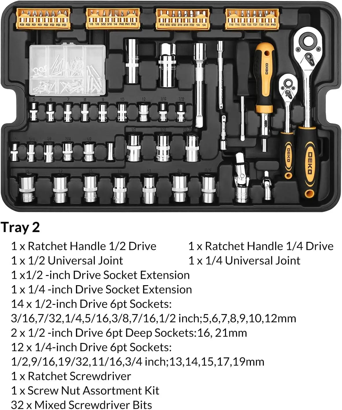 DEKODIY 258 Piece Tool Kit With Rolling Toolbox Socket Wrench Hand Tool Set Mechanic Case