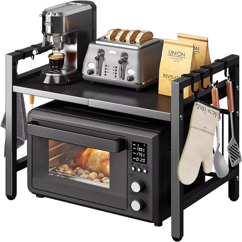 Hign-concerned Adjustable Space-Saving Microwave Rack With Hooks