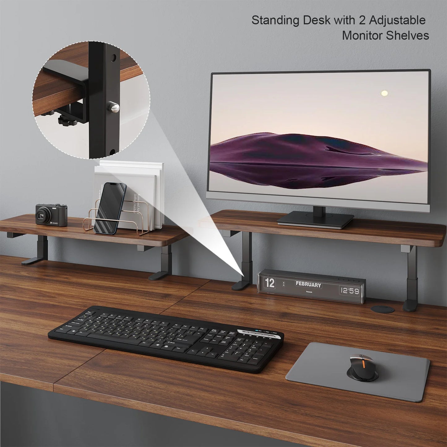 ONBRILL Electric Standing Desk With Adjustable Height And Monitor Shelves