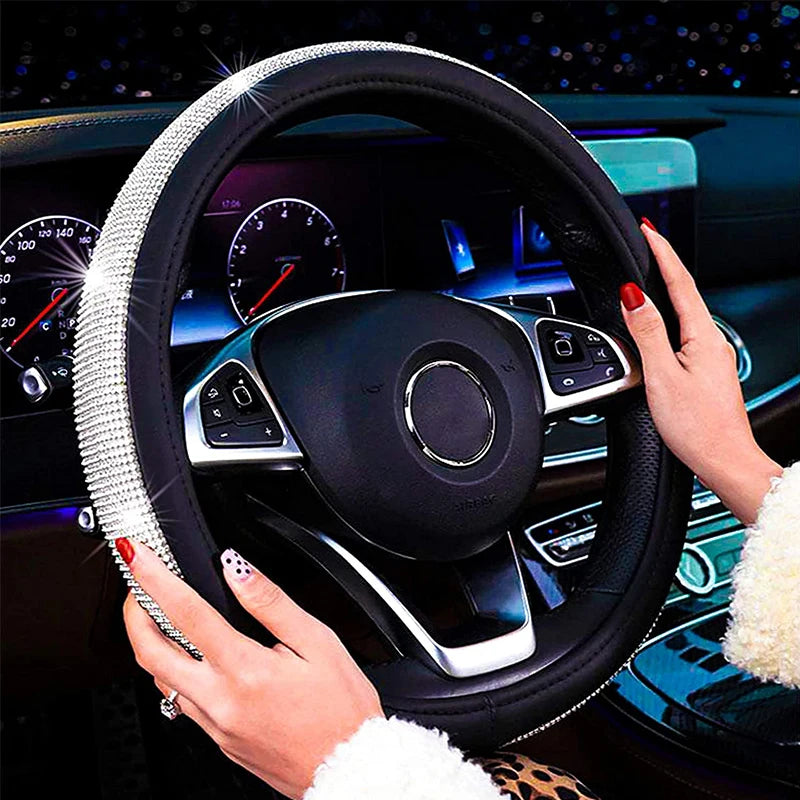 Choice Rhinestones Leather Steering Wheel Cover With Bling Crystal Diamond Car Interior Decoration