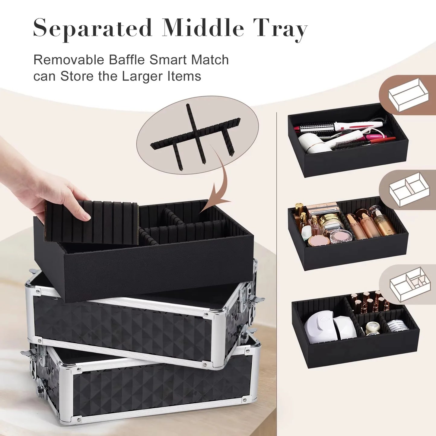 MaxuleneCN Makeup Trolley Case 4 In 1 Alloy On Wheels