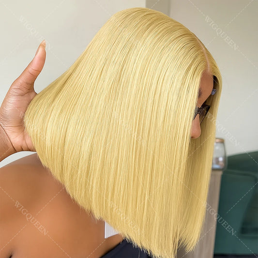 Wig Queen Remy Human Hair Lace Front Bob Wig Transparent Lace With Pre Plucked Hairline