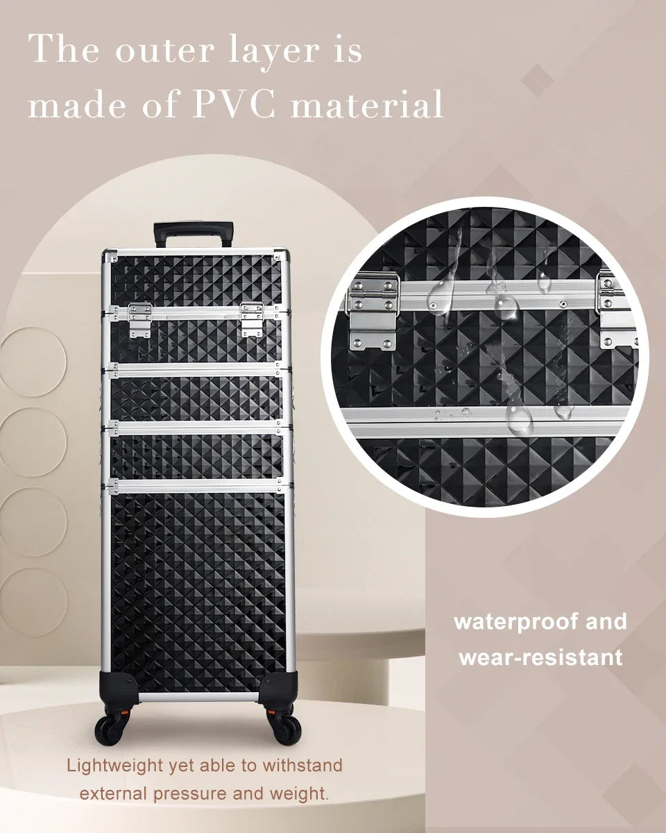 MaxuleneCN Makeup Trolley Case 4 In 1 Alloy On Wheels