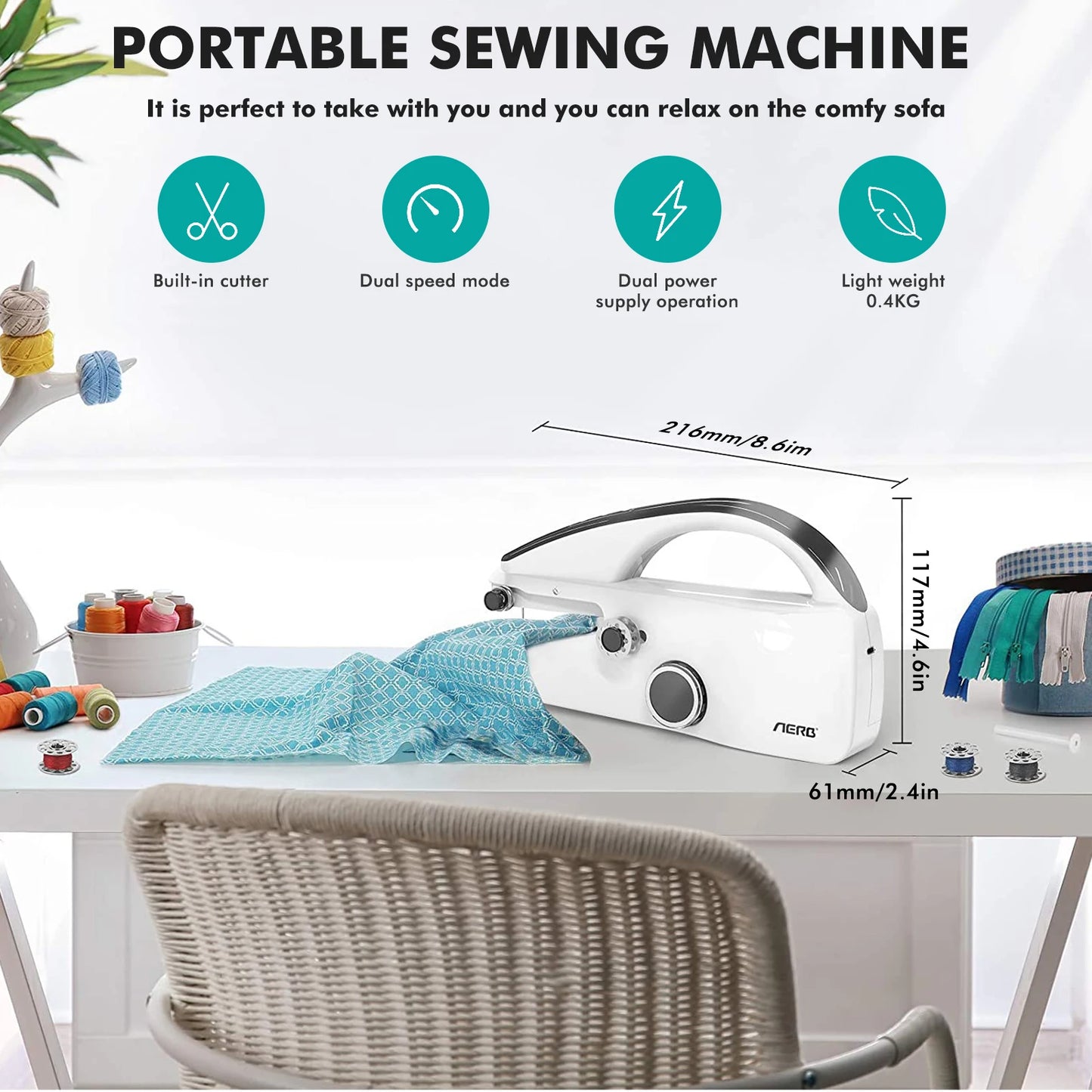Hign-concerned Mini Handheld Sewing Machine Portable Electric With Sewing Accessories
