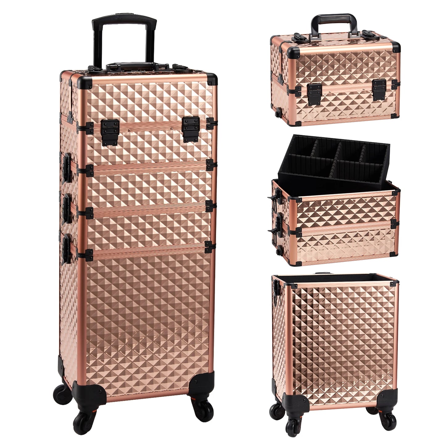 MaxuleneCN PremiumGrade Makeup RollingLuggage StorageCase Detachable 4 In 1 Aluminium