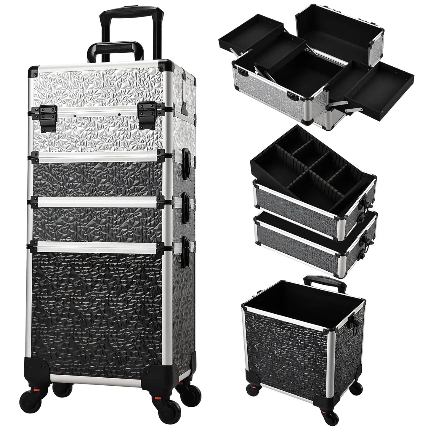 MaxuleneCN PremiumGrade Makeup RollingLuggage StorageCase Detachable 4 In 1 Aluminium