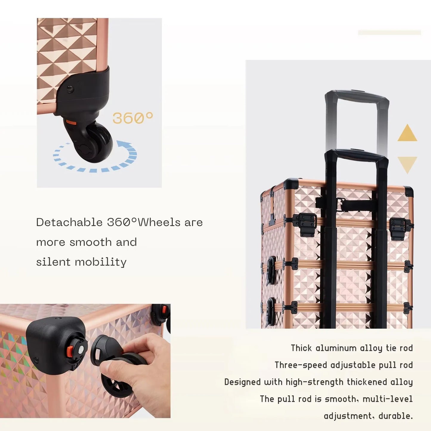 MaxuleneCN PremiumGrade Makeup RollingLuggage StorageCase Detachable 4 In 1 Aluminium