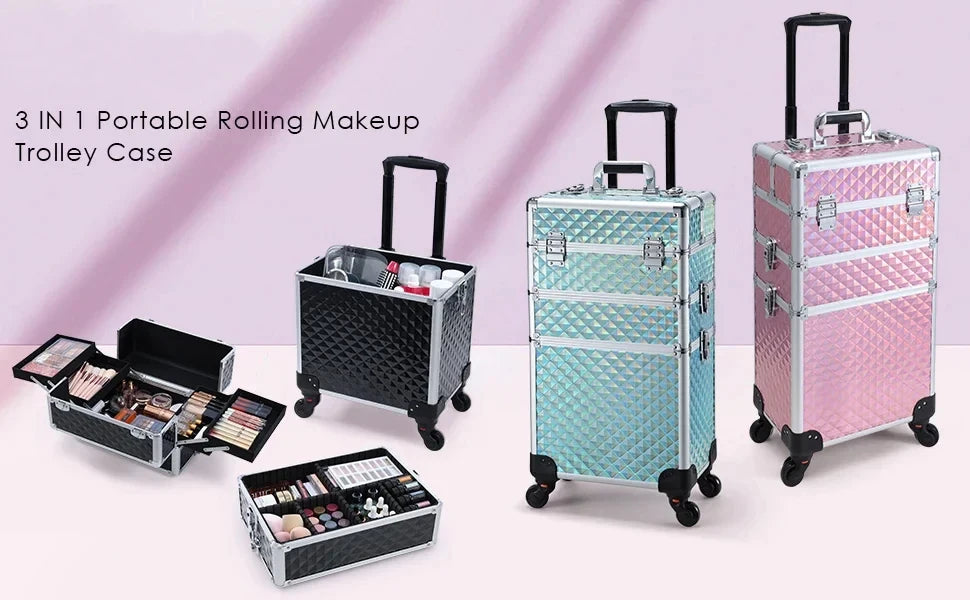 Maxulene Rolling Makeup Case 3 In 1 Removable On Wheels