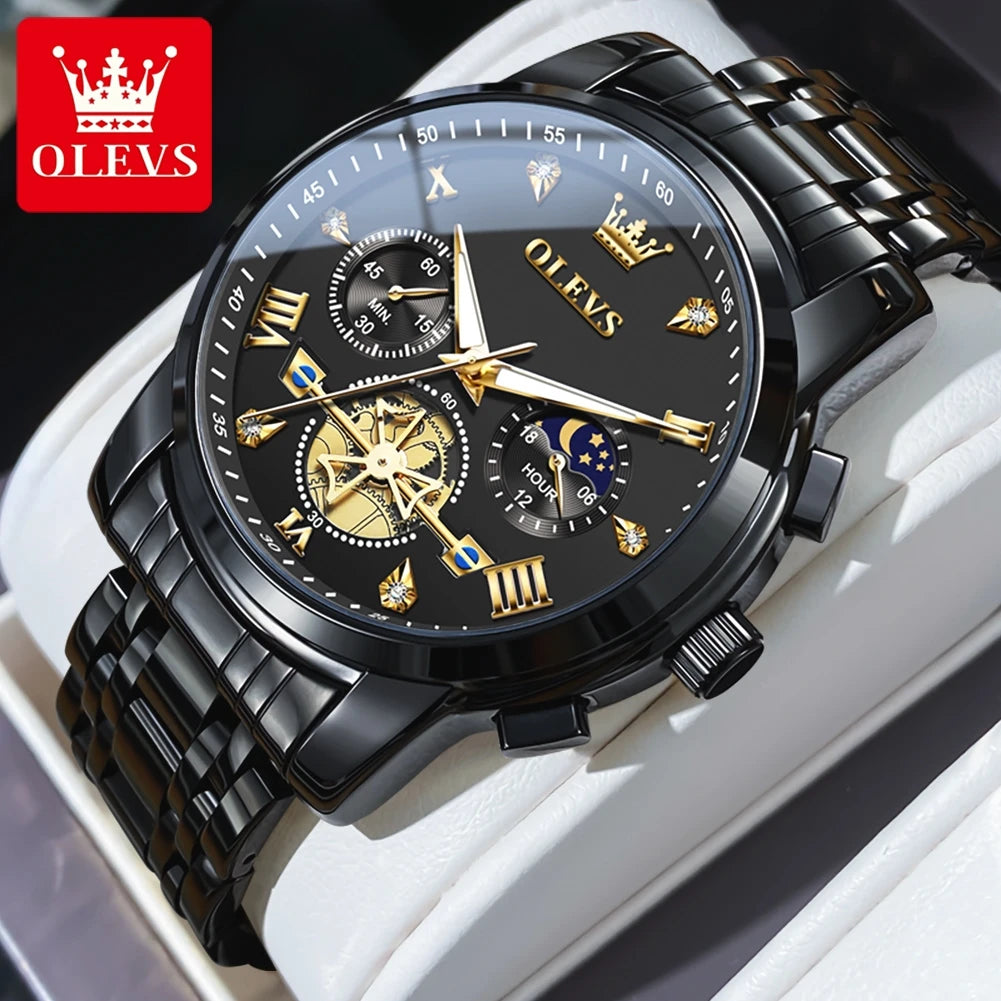 OLEVS Men's Multifunction Chronograph Moon Phase Stainless Steel Watch