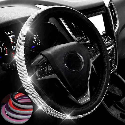Choice Rhinestones Leather Steering Wheel Cover With Bling Crystal Diamond Car Interior Decoration
