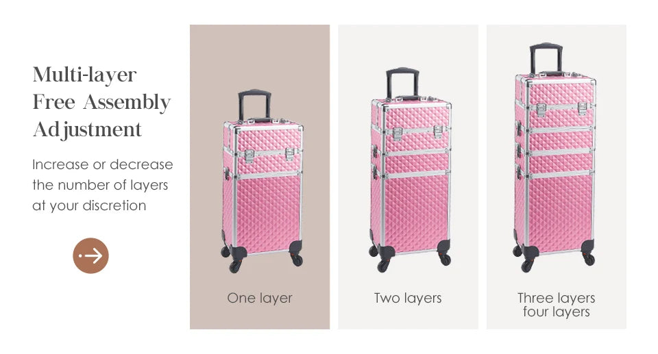 MaxuleneCN Makeup Trolley Case 4 In 1 Alloy On Wheels