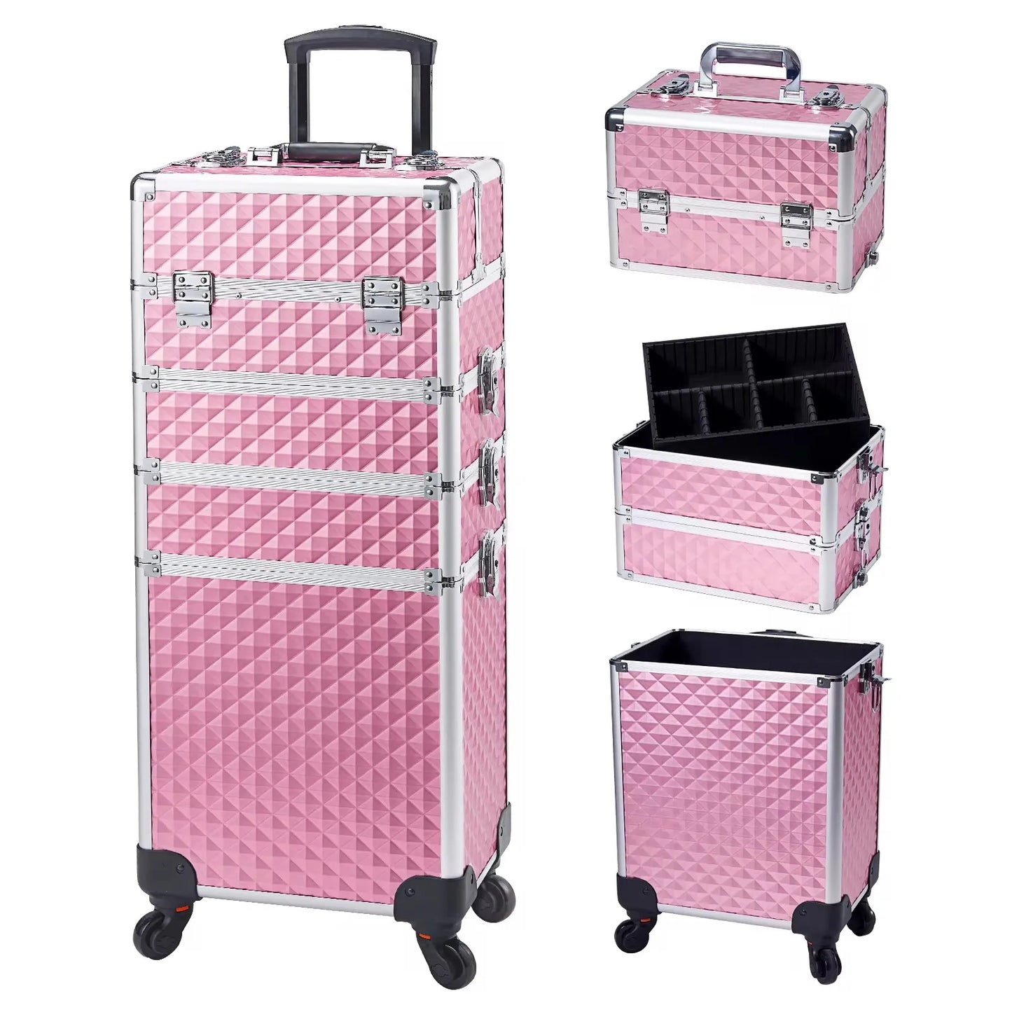 MaxuleneCN Makeup Trolley Case 4 In 1 Alloy On Wheels