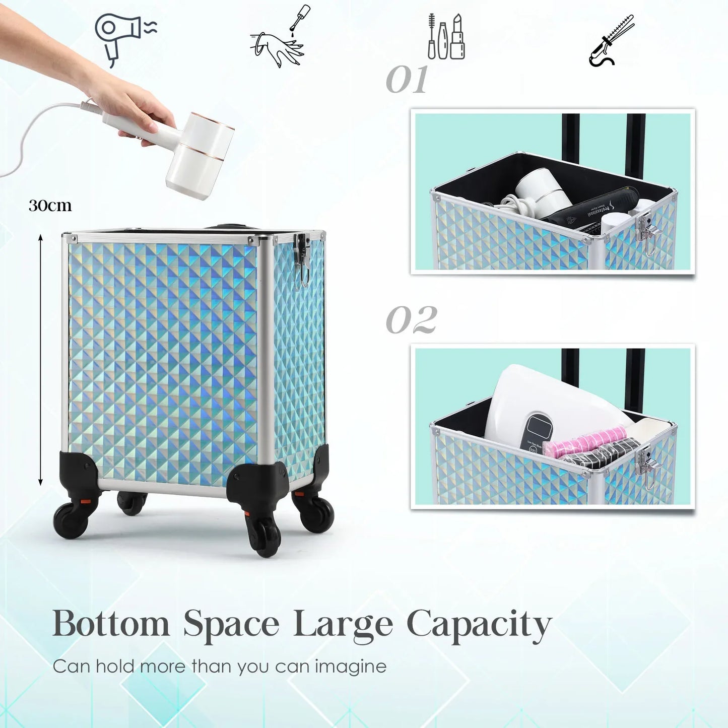 MaxuleneCN Makeup Trolley Case 4 In 1 Alloy On Wheels