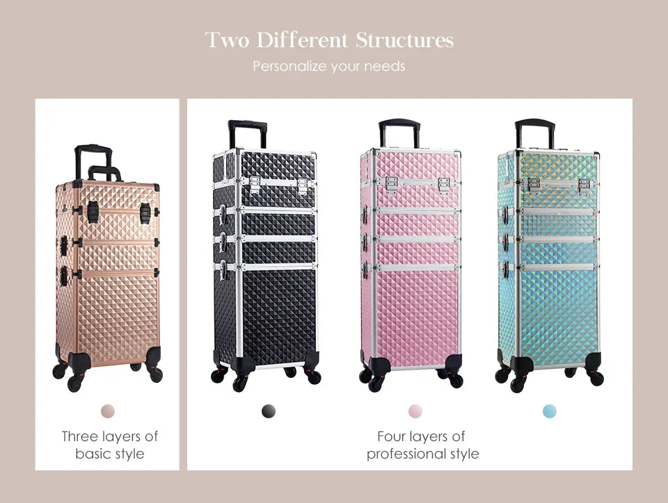 MaxuleneCN Makeup Trolley Case 4 In 1 Alloy On Wheels