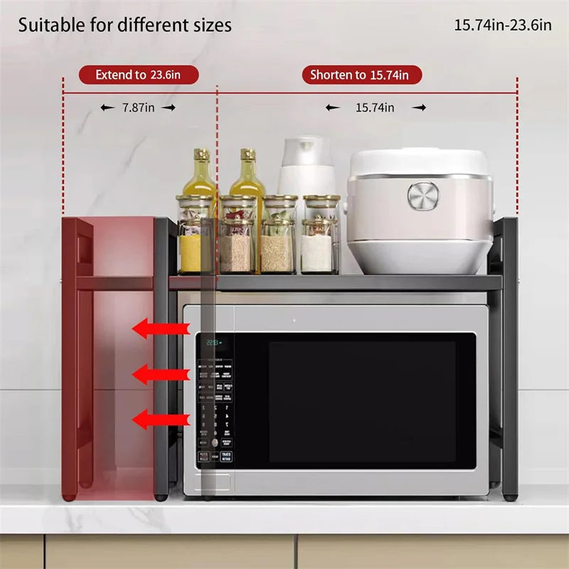 Hign-concerned Adjustable Space-Saving Microwave Rack With Hooks