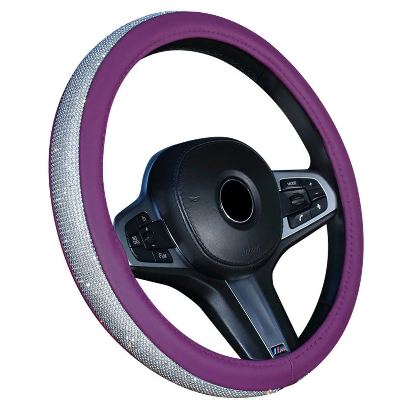 Choice Rhinestones Leather Steering Wheel Cover With Bling Crystal Diamond Car Interior Decoration