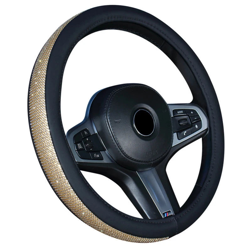 Choice Rhinestones Leather Steering Wheel Cover With Bling Crystal Diamond Car Interior Decoration