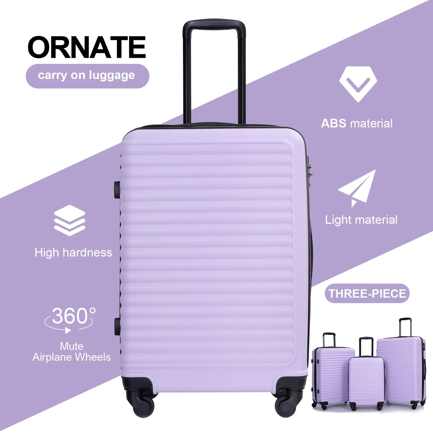 Travelhouse 3 Piece Hardside Luggage Set With TSA Lock Spinner Wheels