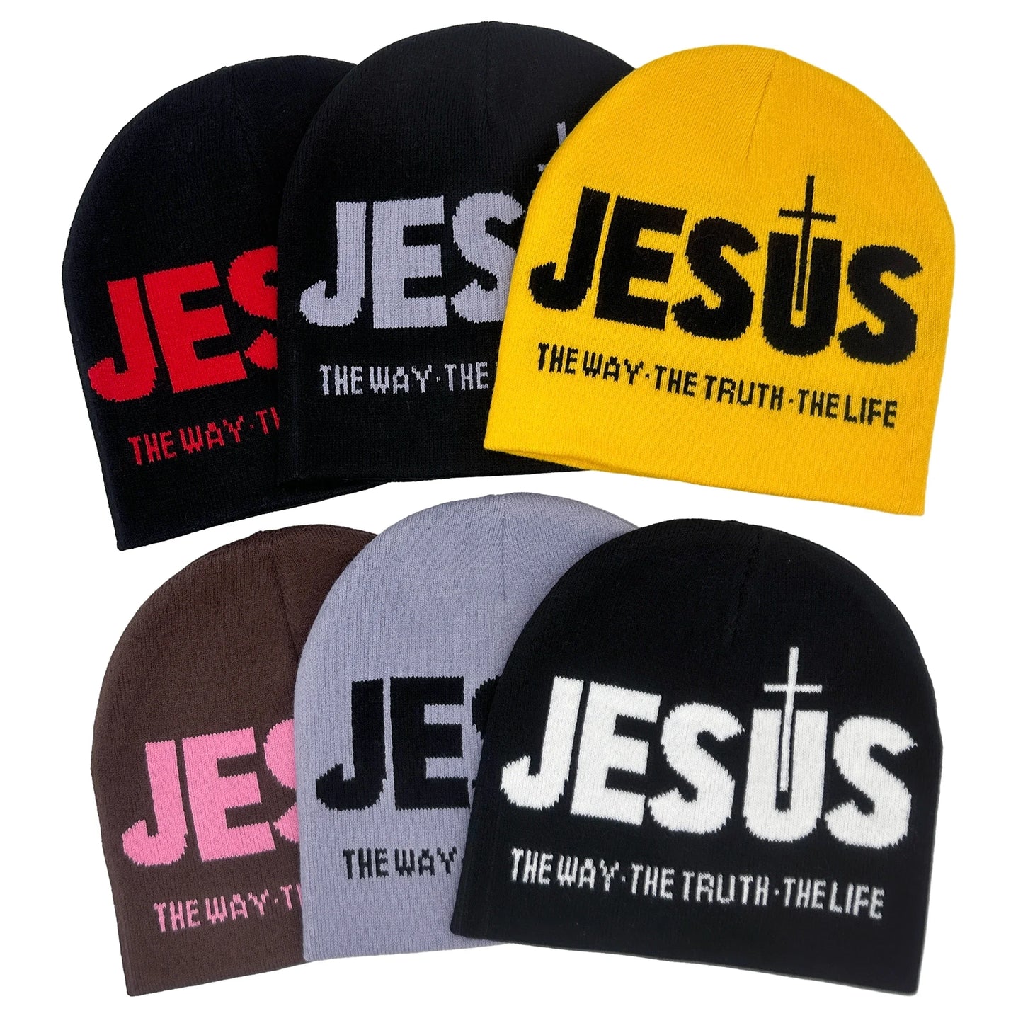 Zhejiang Knit Hat JESUS Jacquard Alphabet Unisex Thermal Beanie For Outdoor Autumn Winter
