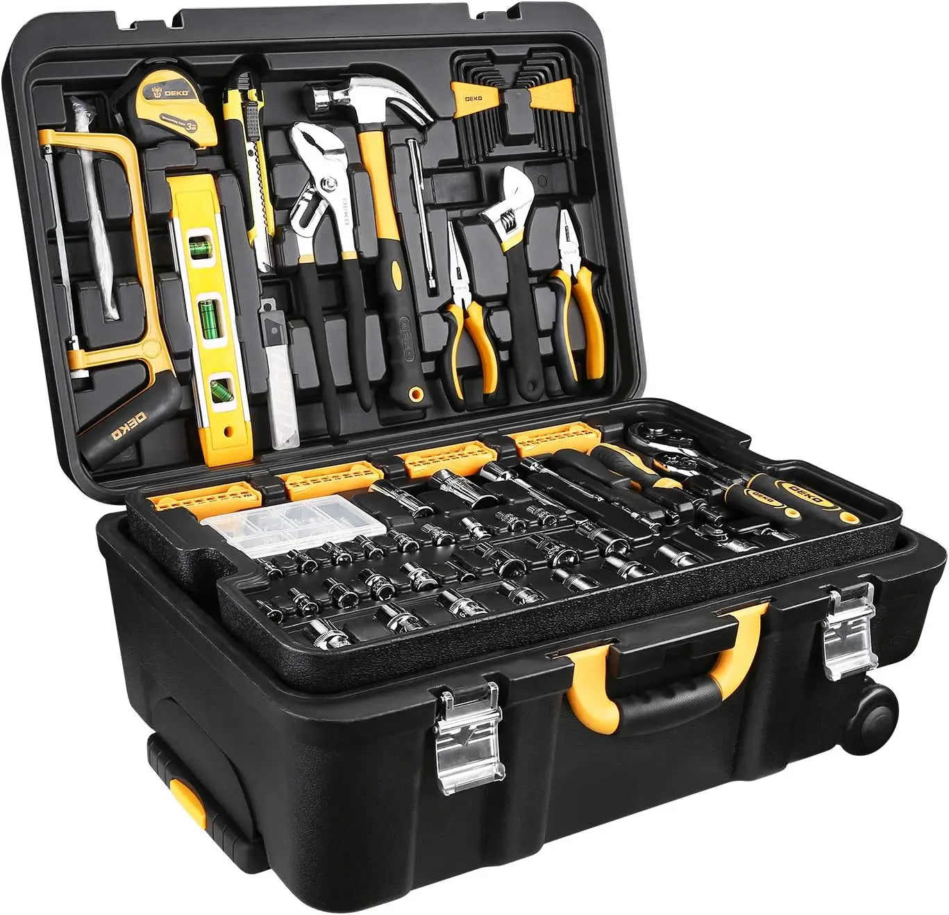 DEKODIY 258 Piece Tool Kit With Rolling Toolbox Socket Wrench Hand Tool Set Mechanic Case