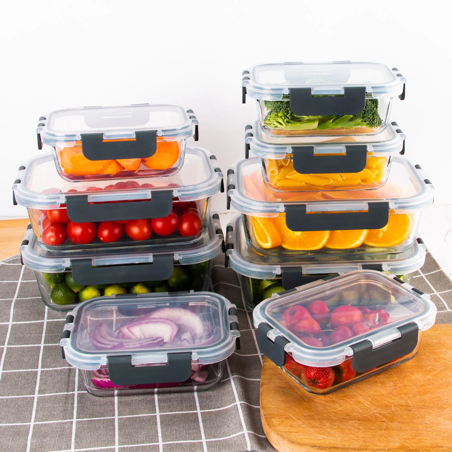 Glass Food Storage Containers Set 8 Piece Borosilicate Lock Lid