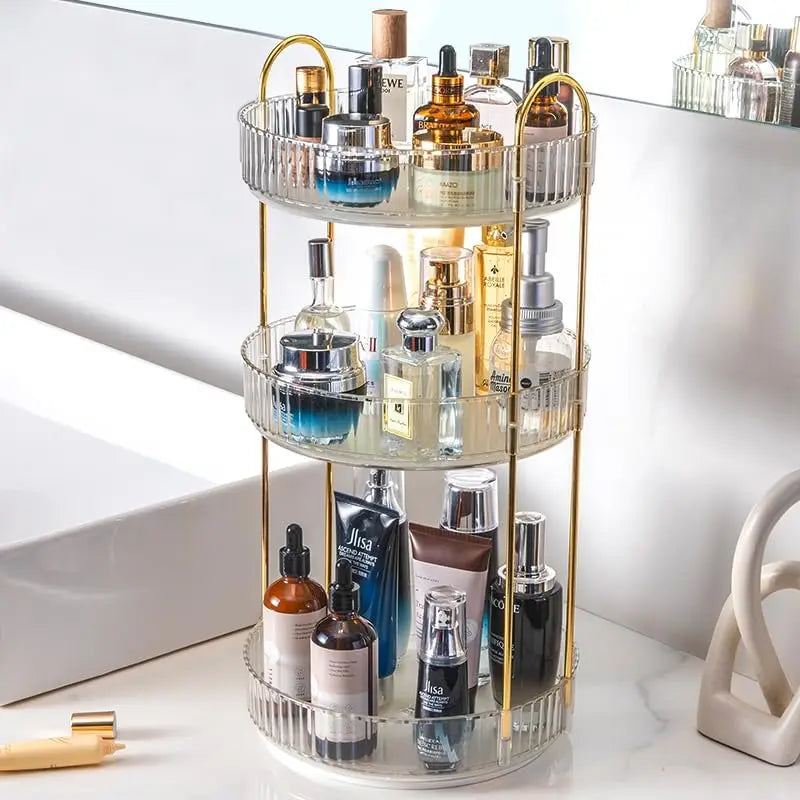 Rotating Makeup Organizer Vanity 3 Tier High-Capacity Crystal-Clear Cosmetic Storage