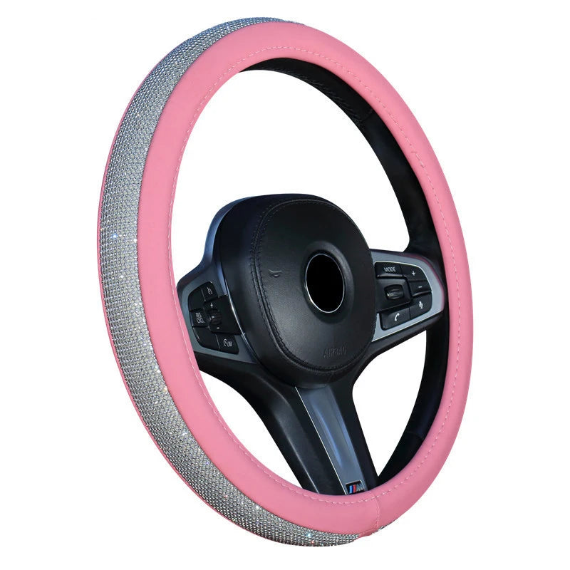 Choice Rhinestones Leather Steering Wheel Cover With Bling Crystal Diamond Car Interior Decoration