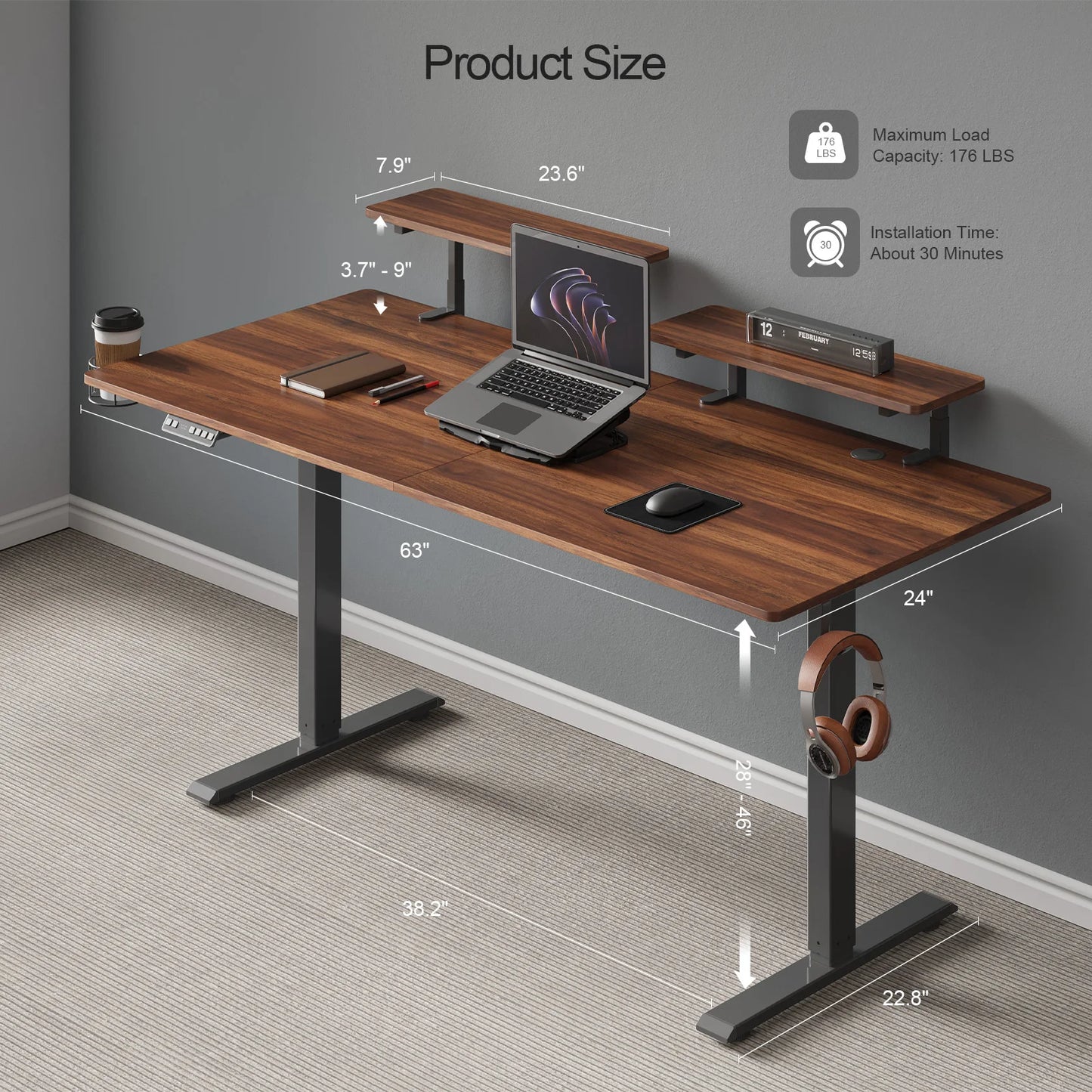 ONBRILL Electric Standing Desk With Adjustable Height And Monitor Shelves