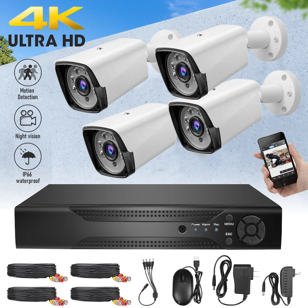 Marzony 4K 5MP CCTV Security System 4 Camera Set With Outdoor Night Vision And Motion Detection