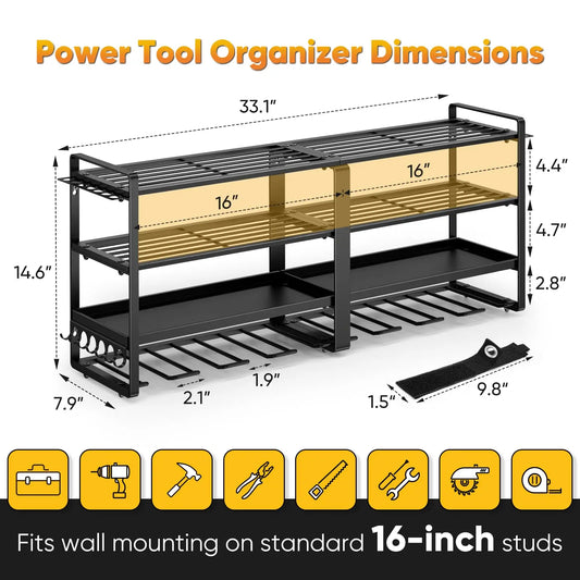 Power Tool Organizer Wall Mount Four-Tier Heavy Duty Drill Holder