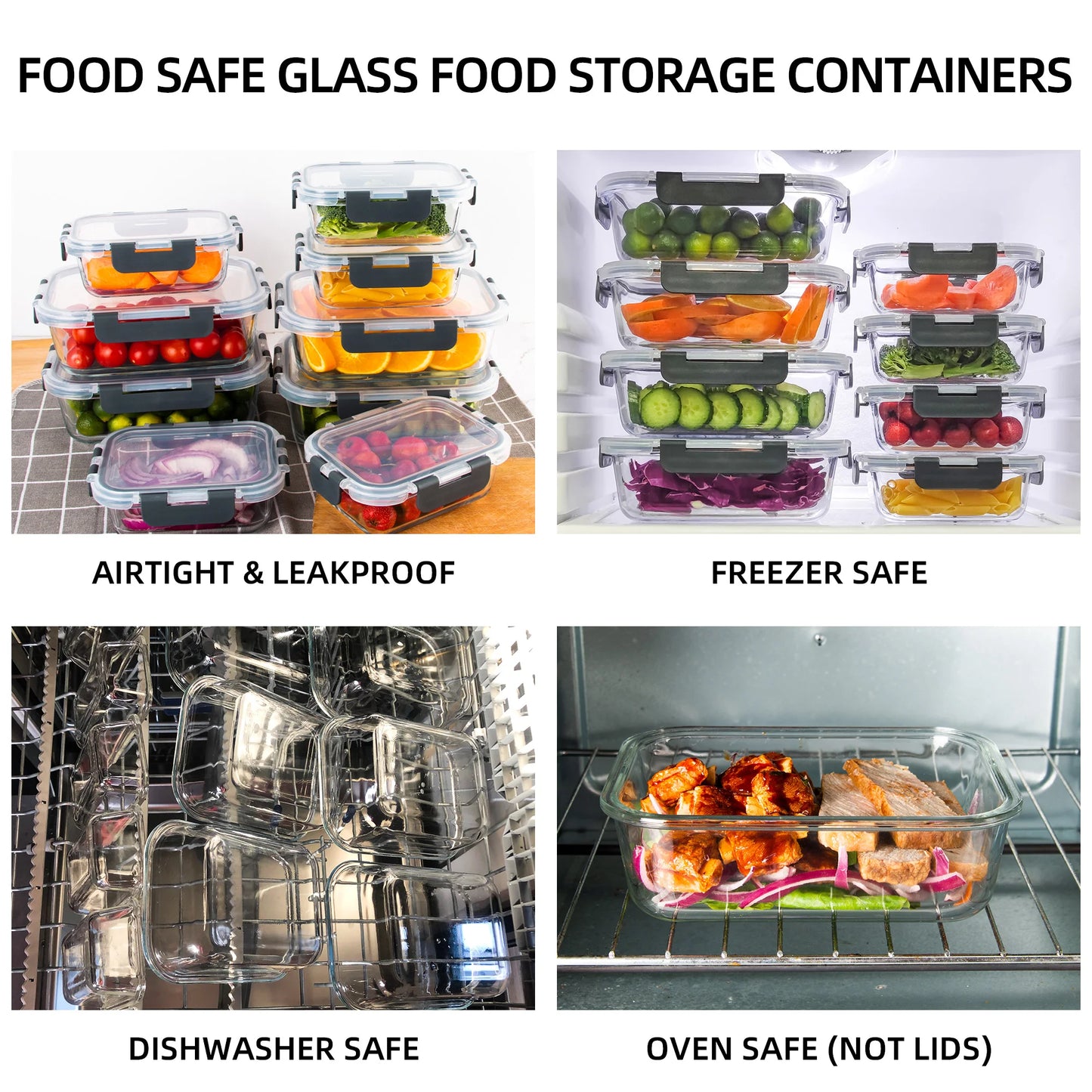 Glass Food Storage Containers Set 8 Piece Borosilicate Lock Lid