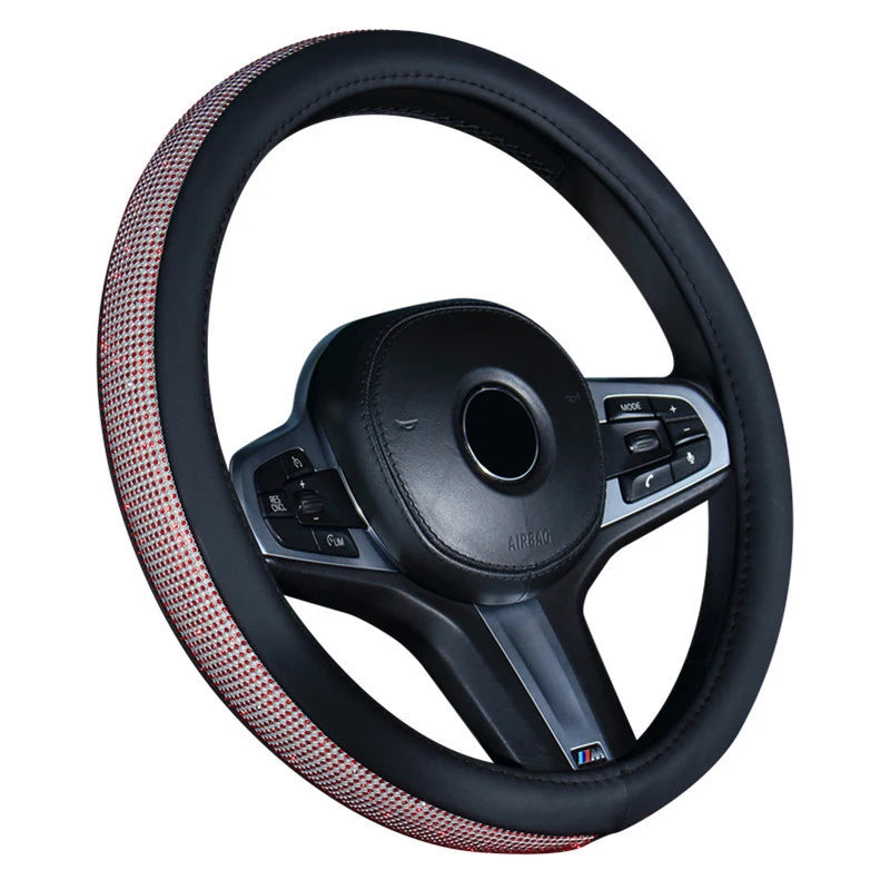 Choice Rhinestones Leather Steering Wheel Cover With Bling Crystal Diamond Car Interior Decoration