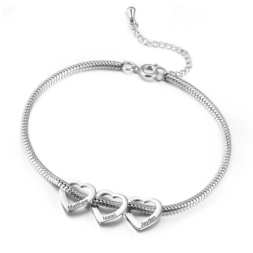Customized Name Bracelet Anklet Stainless Steel Heart Charm For Women