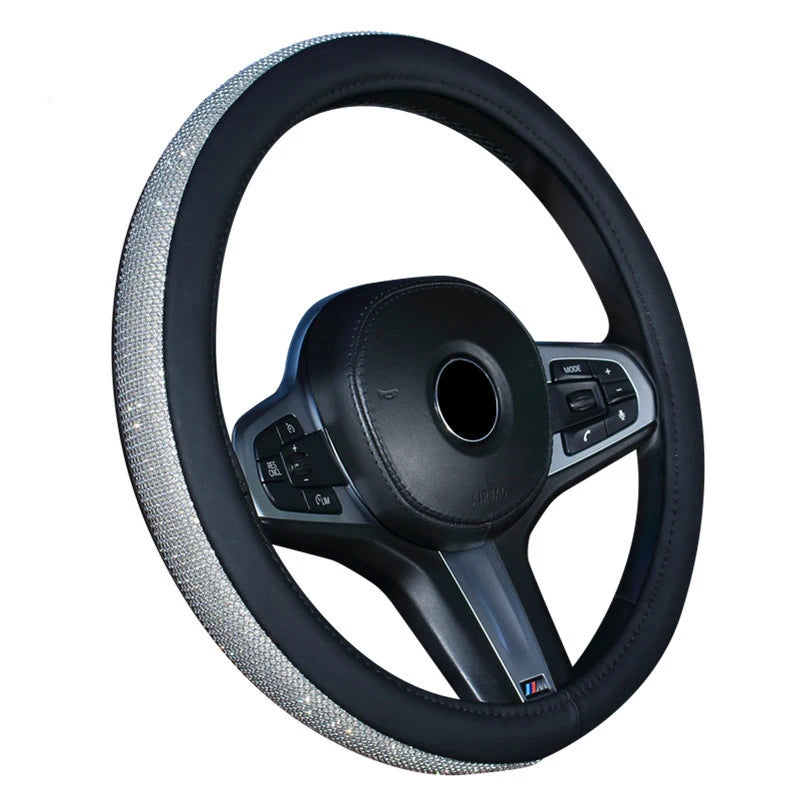 Choice Rhinestones Leather Steering Wheel Cover With Bling Crystal Diamond Car Interior Decoration