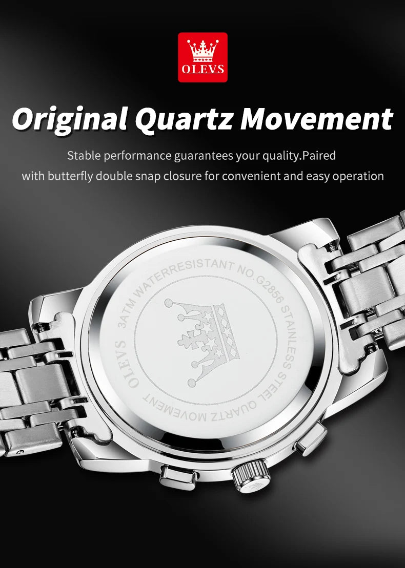 OLEVS Men's Multifunction Chronograph Moon Phase Stainless Steel Watch