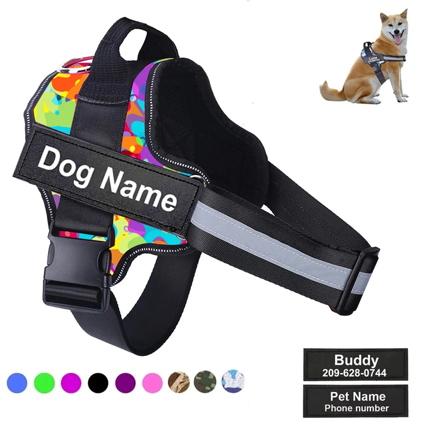 Bolux No Pull Reflective Adjustable Dog Harness Vest With ID Patch For Outdoor Walking