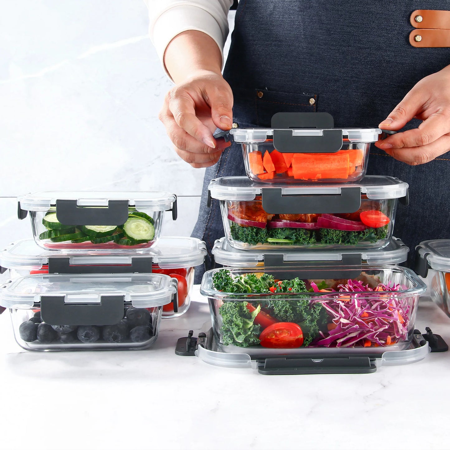 Glass Food Storage Containers Set 8 Piece Borosilicate Lock Lid