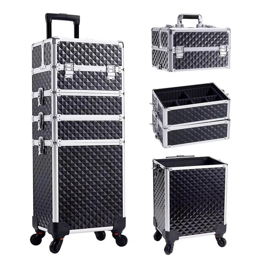 MaxuleneCN PremiumGrade Makeup RollingLuggage StorageCase Detachable 4 In 1 Aluminium