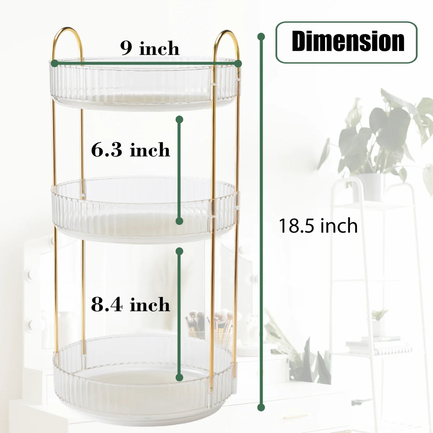 Rotating Makeup Organizer Vanity 3 Tier High-Capacity Crystal-Clear Cosmetic Storage