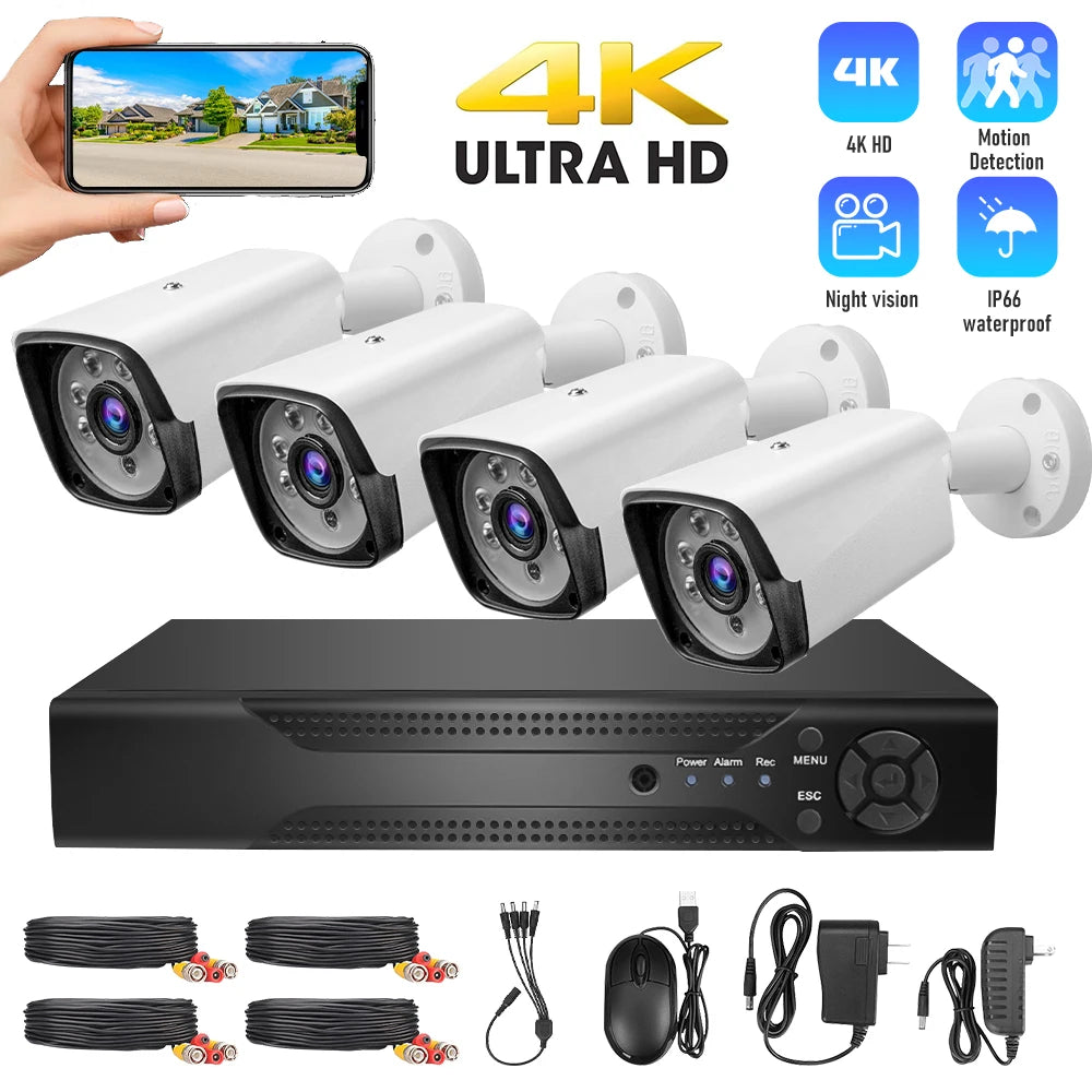 Marzony 4K 5MP CCTV Security System 4 Camera Set With Outdoor Night Vision And Motion Detection