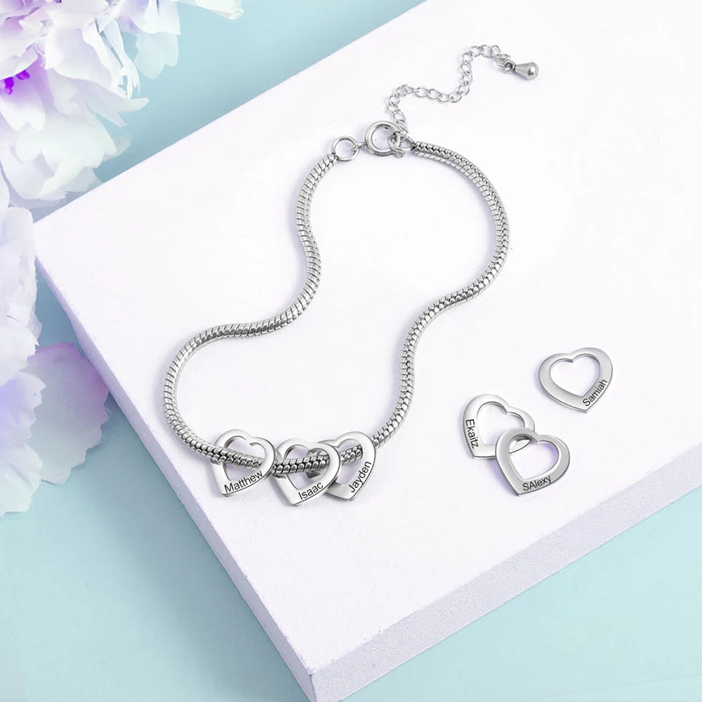 Customized Name Bracelet Anklet Stainless Steel Heart Charm For Women