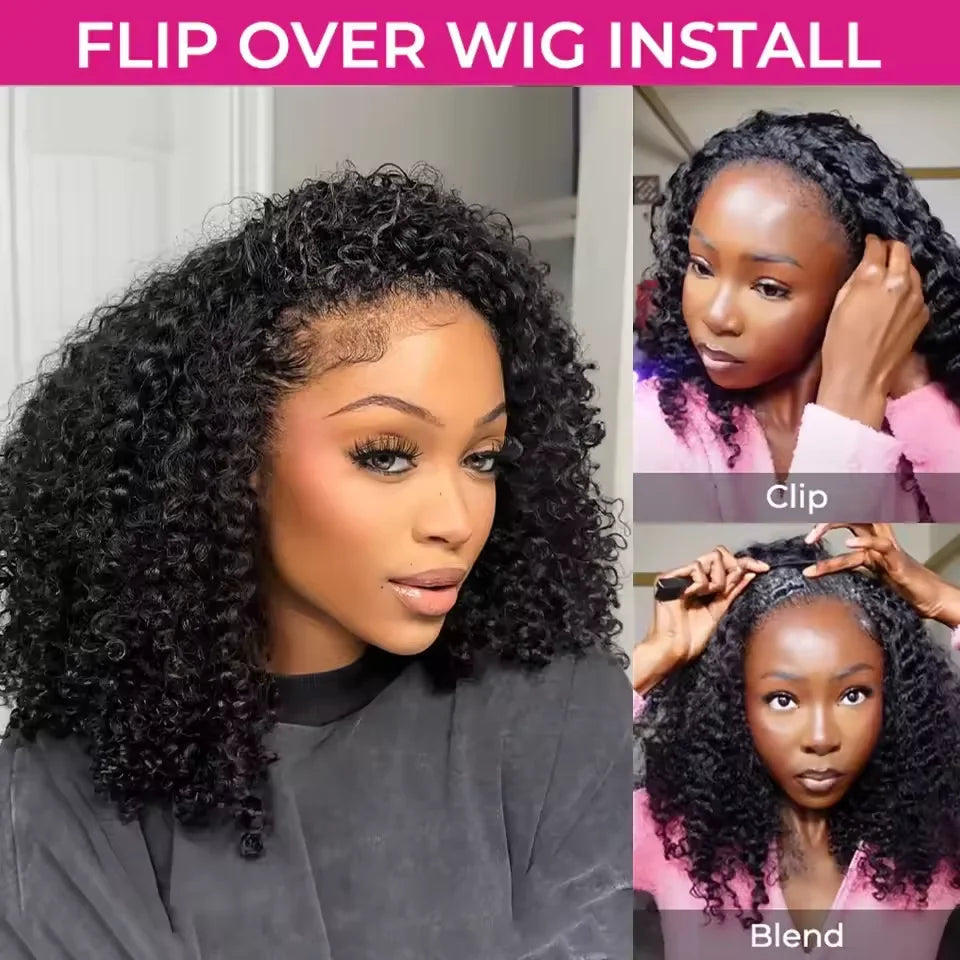 Muokass Remy Brazilian Curly Half Wig Clip In High Density