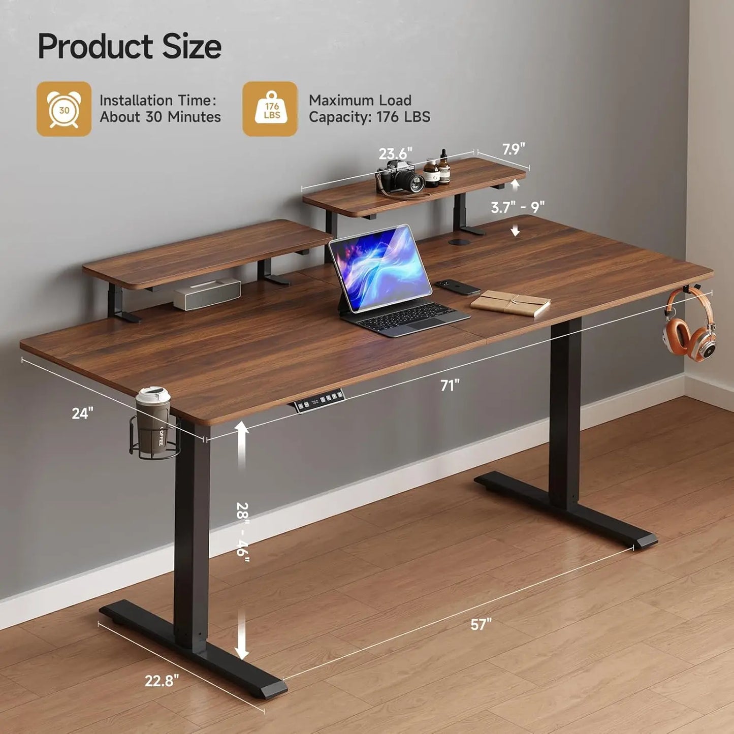 ONBRILL Electric Standing Desk With Adjustable Height And Monitor Shelves