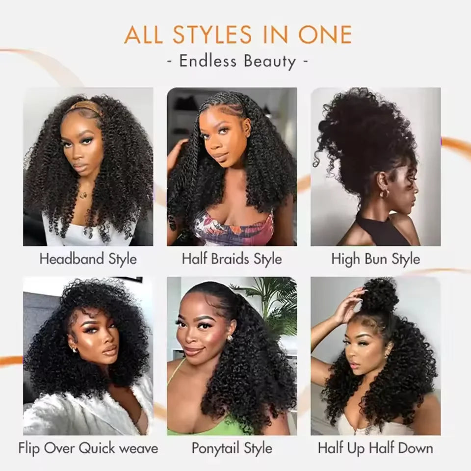 Muokass Remy Brazilian Curly Half Wig Clip In High Density