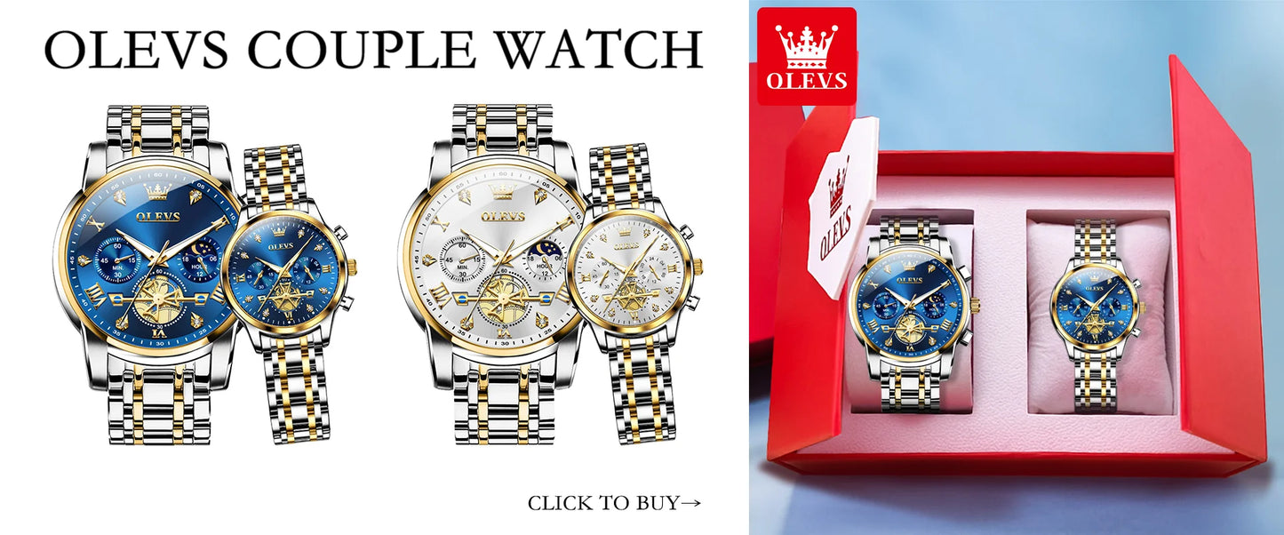 OLEVS Men's Multifunction Chronograph Moon Phase Stainless Steel Watch